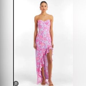 Amanda Uprichard Floral Asymmetrical Dress in Pink and Lavender